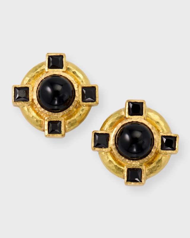 19K Black Onyx and Spinel Stud Earrings